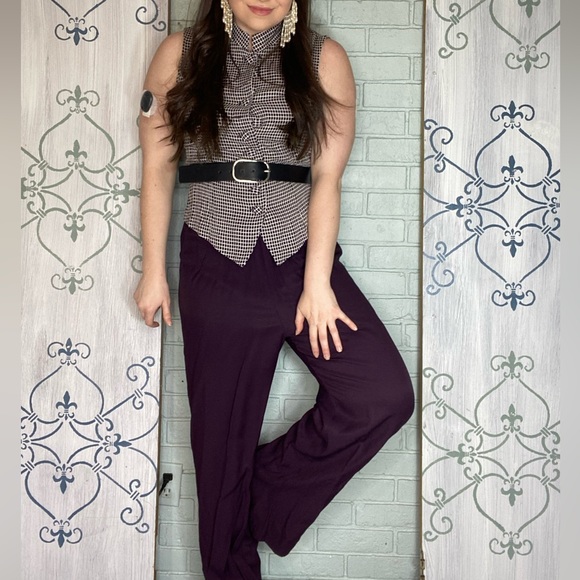 Vintage Other - Vintage Two Piece Pants and Top Set Purple and Check Pattern 70s 80s